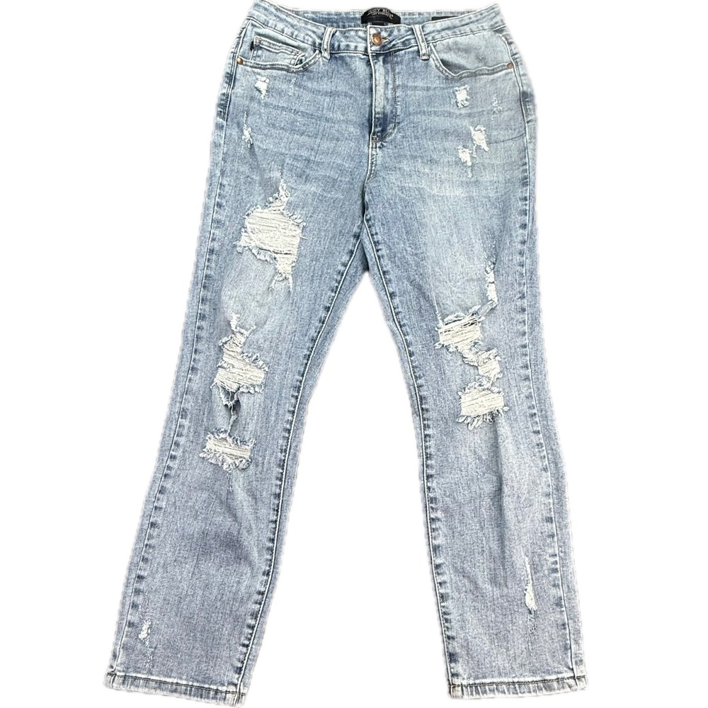 Judy Blue Jeans Womens 11/30 Light Blue Distressed Boyfriend Fit JB82281-JS MD